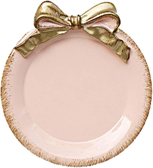 Vintage Resin Jewelry Holder Dry Fruit Snack Cake Dessert Jewelry Display Round Dish Trinket Tray Desktop Organizer Home Decorative (Pink)