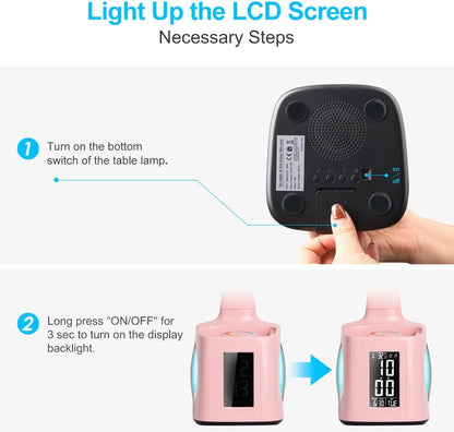 LED Desk Lamp with Clock,Color Changing Nightlight,Study Lamp with Pen Holder,Desk Light with USB Charger,Table Light for Home,Office,Bedroom,Gift for Kids,Students,Women,Pink
