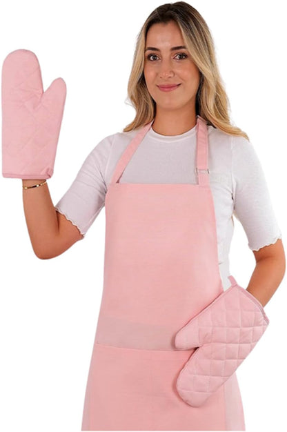 Thermo Heat-Resistant Oven Mitts (2 Pieces) - Superior Protection, Stylish Design | 482°F Heat Resistance, Non-Flammable Fabric-Versatile, (Pink)