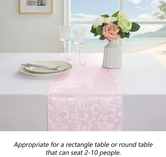 12 Packs Damask Light Pink Satin Table Runner 12 x 108Inch Light Pink Table Runners for Birthday Wedding Bachelorette Baby Shower Party Table Decorations Supplies
