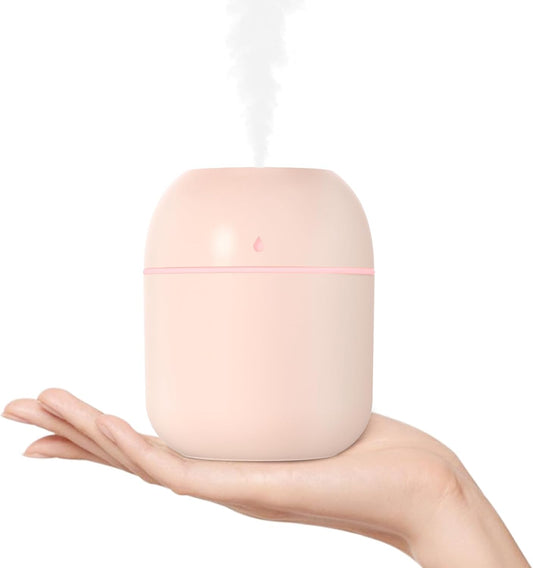 Portable Small Humidifier, USB Personal Desktop Humidifier for Car, Office Room, Bedroom, Auto Shut-Off, 2 Mist Modes, Super Quiet, 220ml, Pink