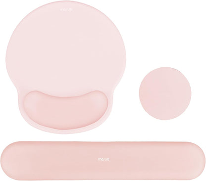 MOSISO Wrist Rest Support for Mouse Pad&Keyboard Set, Circle Curved Ergonomic Mousepad&Coaster Non-Slip Base Home/Office Pain Relief&Easy Typing Pad with Soft Cloth&Silicone Lining, Chalk Pink