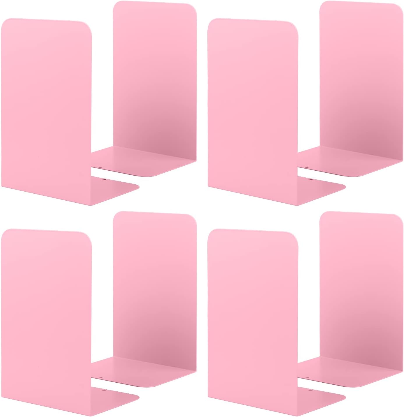 Book Ends, Bookends for Shelves, Home, Office, Metal Book Stopper for Books, Metal Bookend Supports, Modern Minimalist Style Decorative Bookend, Pink (4Pair/8Pcs)