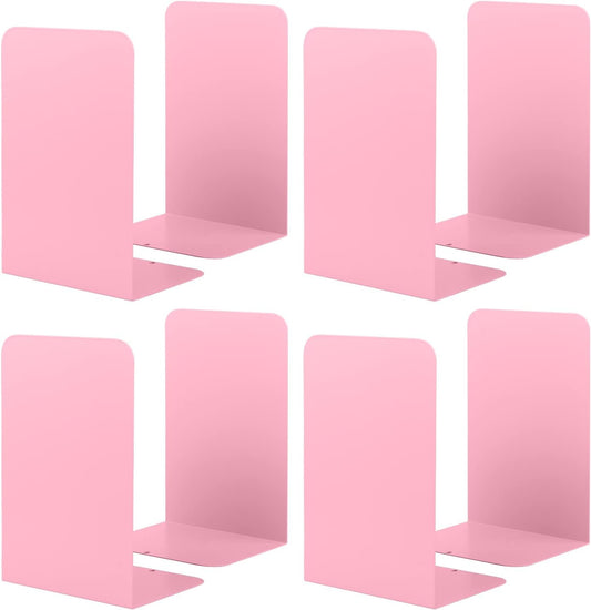 Book Ends, Bookends for Shelves, Home, Office, Metal Book Stopper for Books, Metal Bookend Supports, Modern Minimalist Style Decorative Bookend, Pink (4Pair/8Pcs)