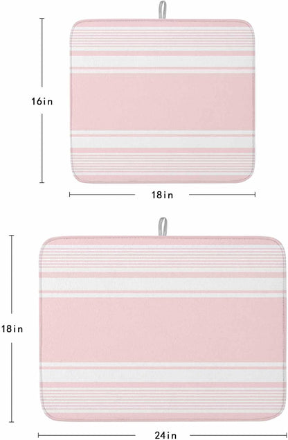 Pink Striped Dish Drying Mat 1 Pack, Modern Classic Stripe Rustic Country Farmhouse Absorbent Heat Insulating Kitchen Drying Pad Drainer Mats for Sink Counter Pot Dishes 16 X 18 Inch