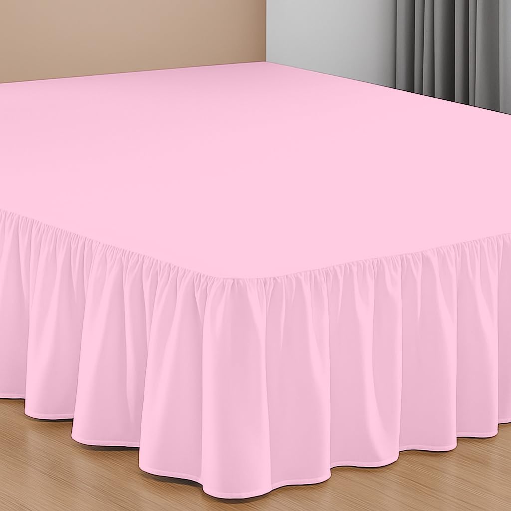 SGI bedding 18 Inch Drop Ruffled Bed Skirt Full Size - Classic Gathered Styling, Platform Style Dust Ruffle with Secure Fit, Split Corners, Wrinkle-Resistant Microfiber - Pink