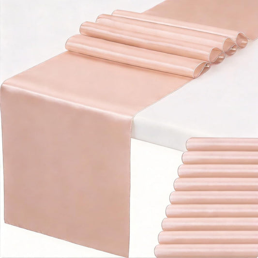 10 Pack Satin Table Runner Blush Pink 12 x 108 inches Long, Light Pink Table Runners for Wedding, Party, Birthday Decor