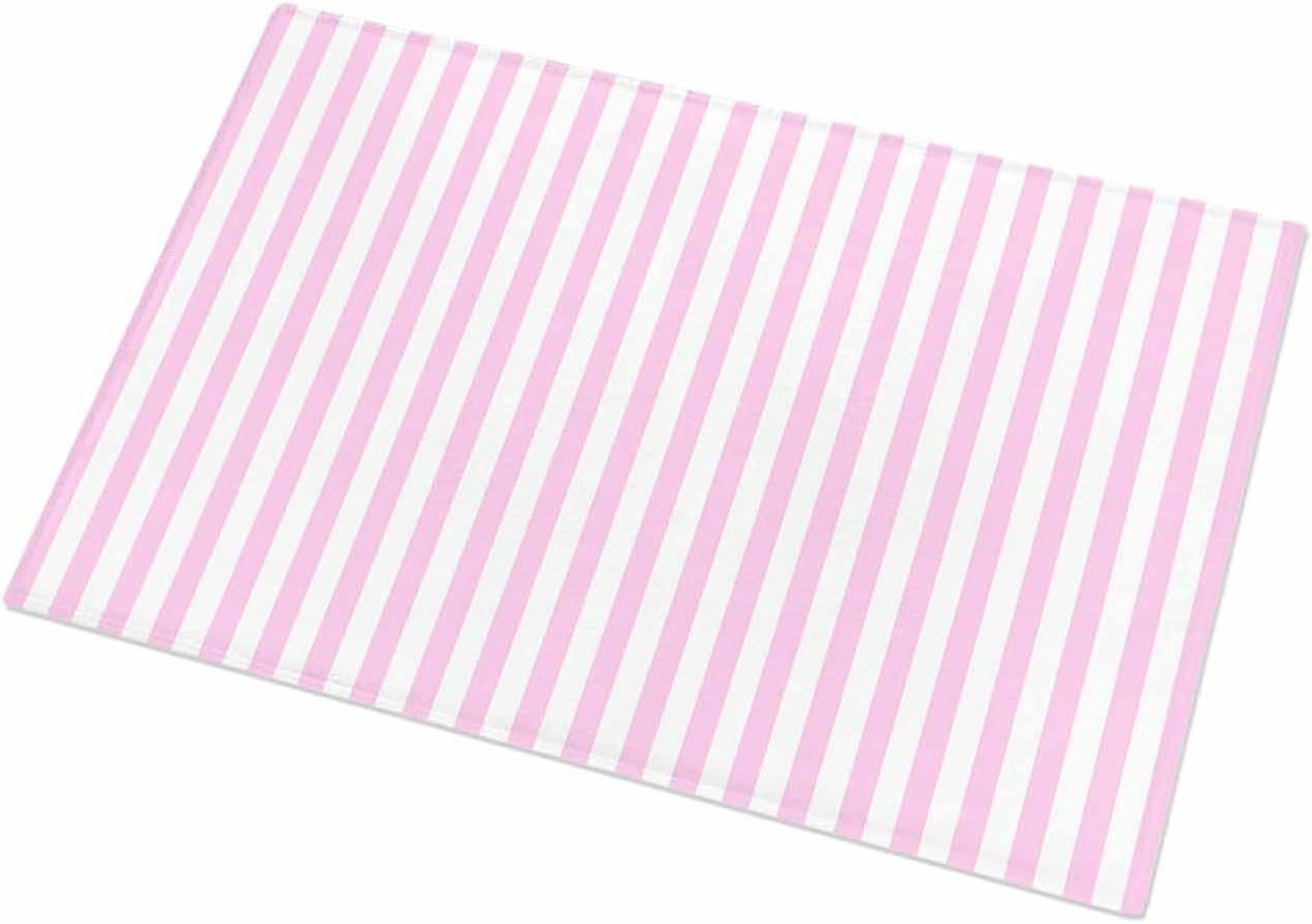 YOKOU Bathroom Rug Bath Mat,Pink Stripes Minimalist Art Absorbent Non Slip Soft Microfiber Shaggy Plush Bath Rugs for Shower,Romantic Style 16"x24"