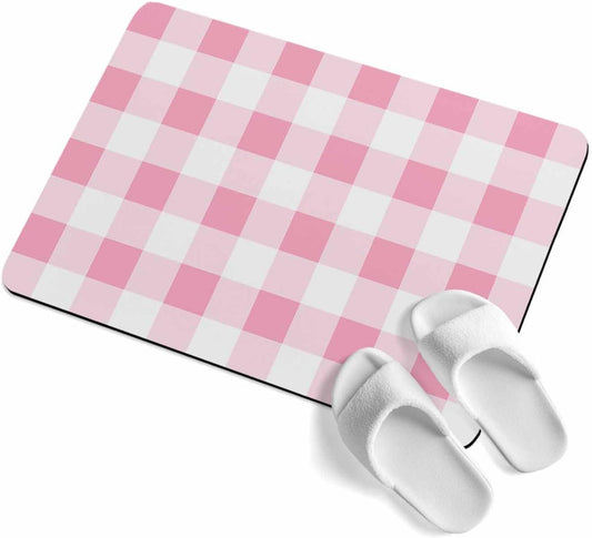 Bath Mat Absorbent Bathroom Rug,Pink Gradient Buffalo Check Non Slip Quick Dry Bath Rugs Diatomite Stone Shower Mat,Modern Geometric Grid Washable Doormat Kitchen Mats