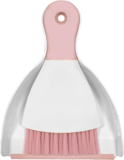Mini Broom with Dustpan Combo Set Small Dust pan and Brush Set Quick Cleanup Tools for Kitchen Table Keyboards Pets Nest Sofa (Pink)