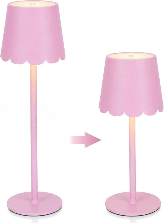 Pickmesh 1 Pack Scalloped Edge Cordless Table Lamp 3 Color Dimmable LED Rechargeable Battery Desk Light Mahjong Lamp for Living Room Dining Bedside Desk Kitchen Counter (Pink)