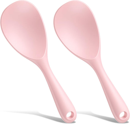 2 PCS Rice Spoon Paddle Silicone Rice Paddle 8.8 Inch Pink Non Stick Rices Spoon Scooper Spatula for Soup, Salads, Mashed Potato