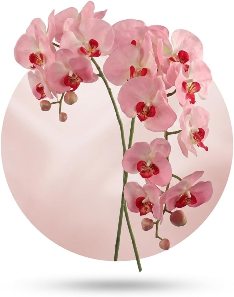 Larksilk 2 Pack Real Touch Pink Silk Orchids - 33.5" Faux Phalaenopsis Orchid Stems that Look Real for Vases, Wedding Centerpieces & Home Decor