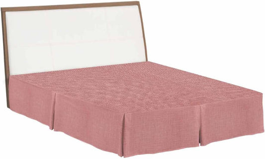 Vintage Peach Pink Bed Skirt Queen Size 16 Inch Drop with Split Corners, Dust Ruffled Pleated Bed Skirts Wrap Around Tailored Bedding Skirt Valance Farmhouse Retro Solid Color Linen Texture