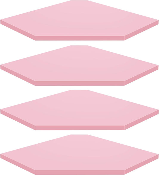 Homode Corner Shelf Wall Mount, Set of 4 Corner Floating Shelves, Wood Hanging Storage Shelving with Cord Hole, Wall Shelf Organizer for Bathroom Bedroom Living Room Office, Pink