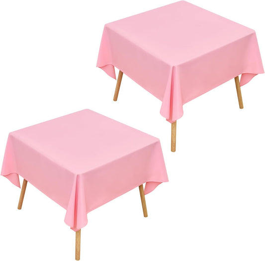 Wolkemer 2 Pack 72x72 Inch Square Tablecloth, Washable and Reusable Polyester Fabric Overlay Table Cloth, Solid Pink Table Cover for Dining, Wedding, Holiday Party Banquet Tabletop Decoration