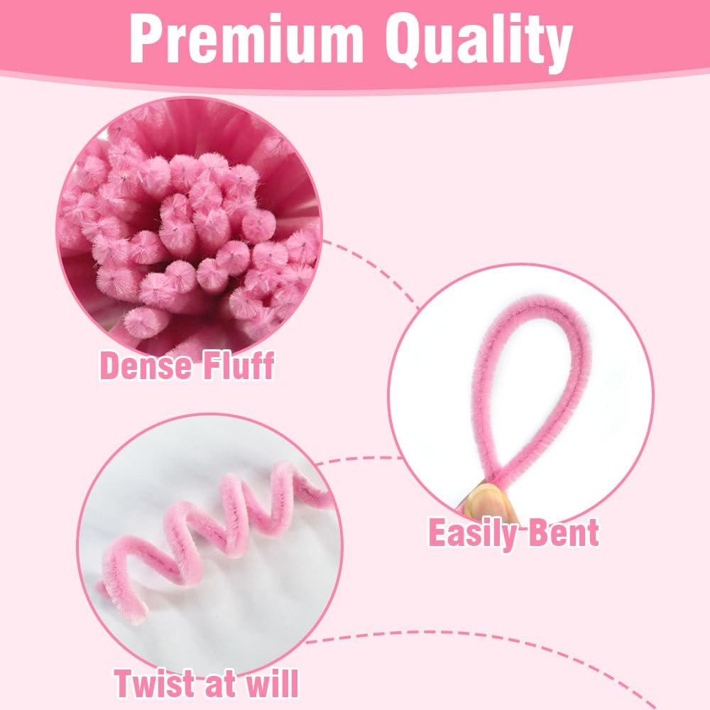 985pcs Multi-Pink Gradient Pipe Cleaner Flower Making Kit–8 Pink Tones Chenille Stems with Flower Stems, Stamens etc, Complete DIY Flower Making Set for Art Projects, Party Decorations & Gift Wrapping