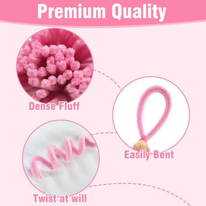 985pcs Multi-Pink Gradient Pipe Cleaner Flower Making Kit–8 Pink Tones Chenille Stems with Flower Stems, Stamens etc, Complete DIY Flower Making Set for Art Projects, Party Decorations & Gift Wrapping