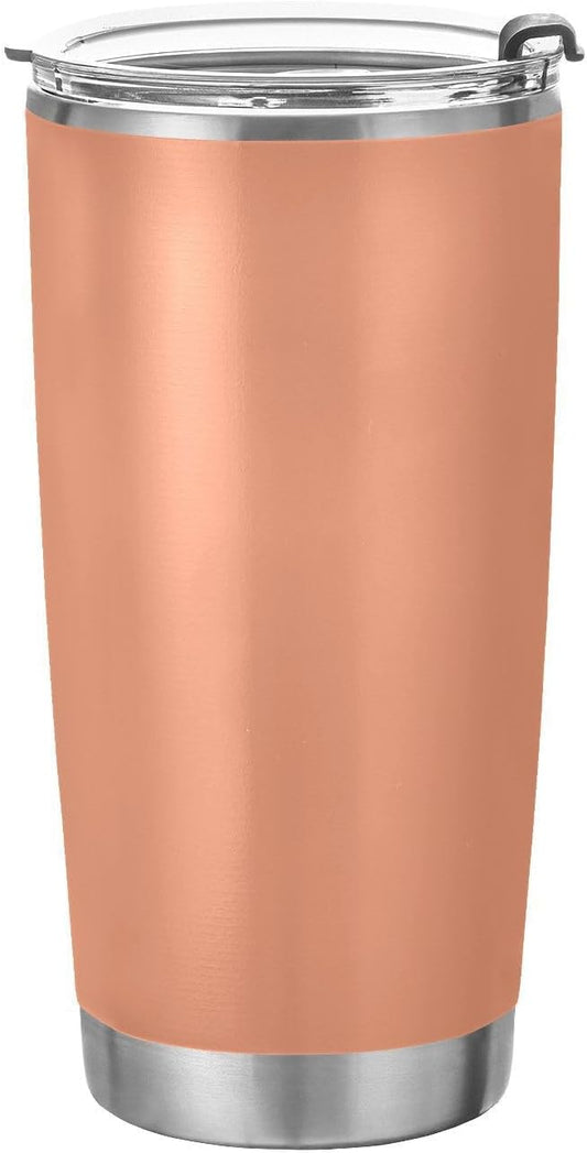 Qilmy Peach Color Tumbler with Lid and Straw, 20 oz Double Walled Insulated Stainless Steel Tumbler Travel Coffee Cup for Hot & Cold Drinks