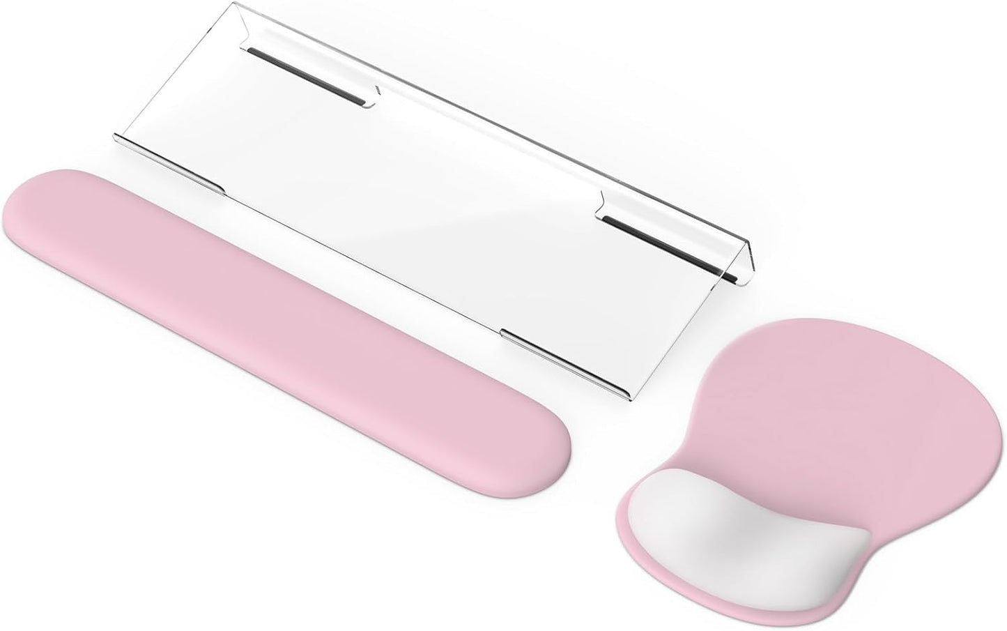 iCasso Keyboard Wrist Rest, Blush Pink Ergonomic Mouse Pad with Wrist Support,Acrylic Clear Keyboard Stand for Desktop,Non-Slip Mousepad Set for Office Home Gaming