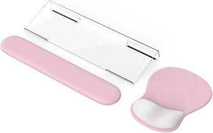 iCasso Keyboard Wrist Rest, Blush Pink Ergonomic Mouse Pad with Wrist Support,Acrylic Clear Keyboard Stand for Desktop,Non-Slip Mousepad Set for Office Home Gaming