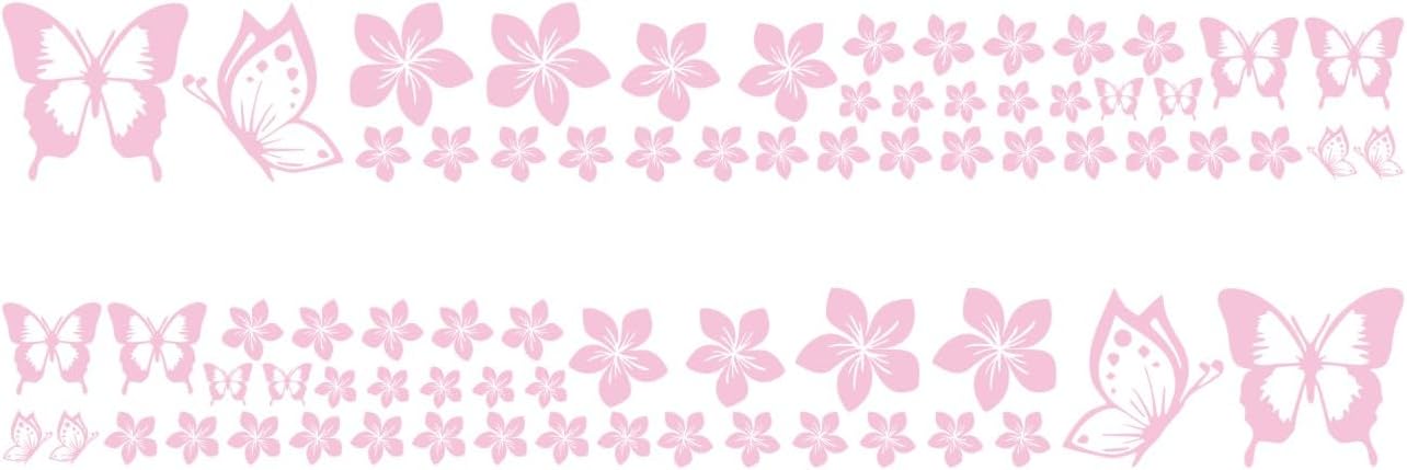 Butterfly Flower Graphic Car Sticker Fun DIY Waterproof Decal for car Door Hood Bumper Windows Motorcycle Laptop Doors and Windows Vinyl Accessories(Pink) 74PCS