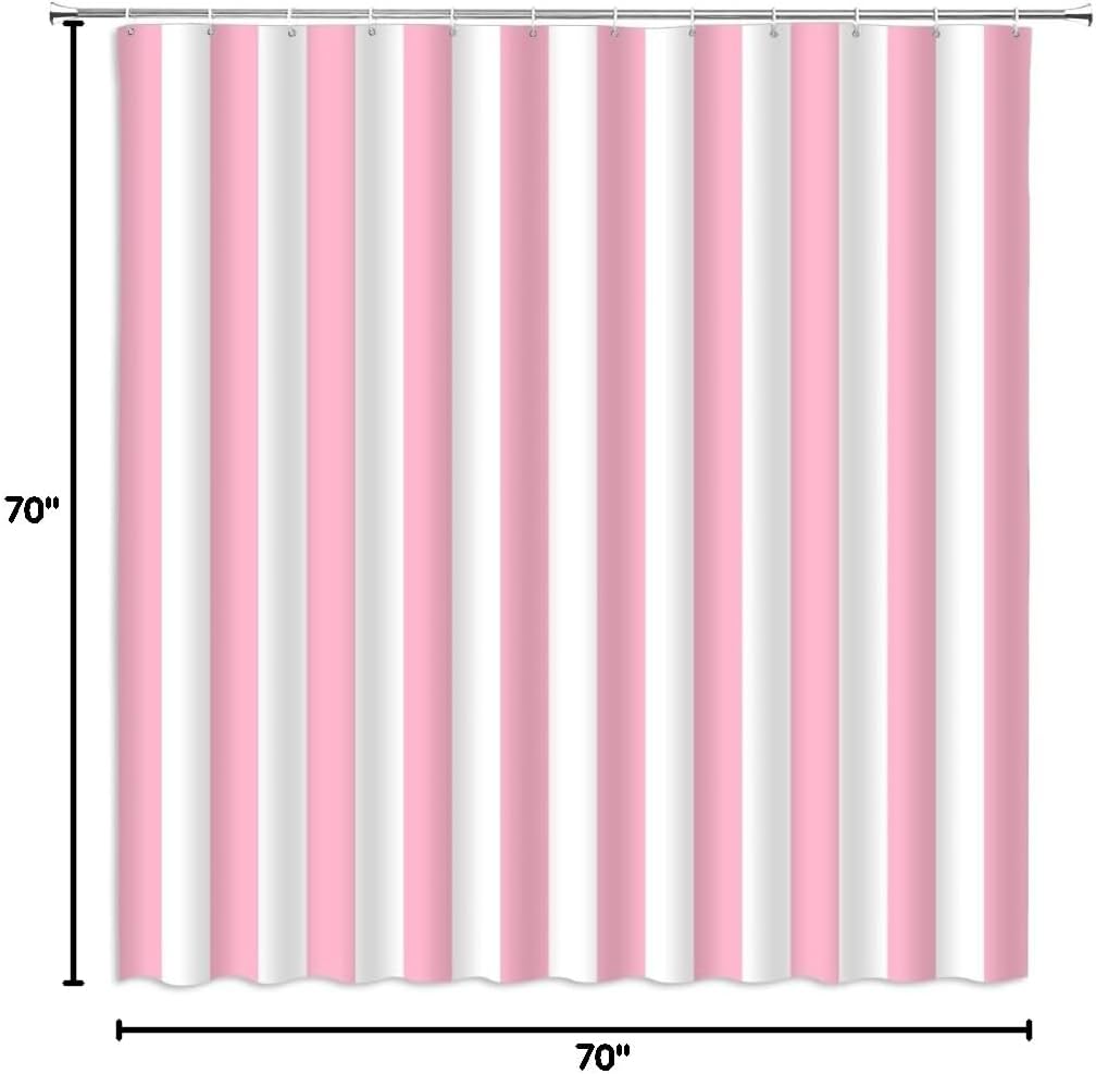 Pink and White Striped Shower Curtain Vertical Stripe Geometric Modern Farmhouse Chic Style Bathroom Decor Fabric Curtains with Hook 70Wx70H Inches