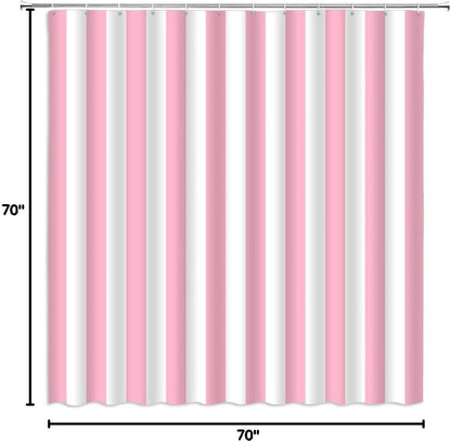 Pink and White Striped Shower Curtain Vertical Stripe Geometric Modern Farmhouse Chic Style Bathroom Decor Fabric Curtains with Hook 70Wx70H Inches
