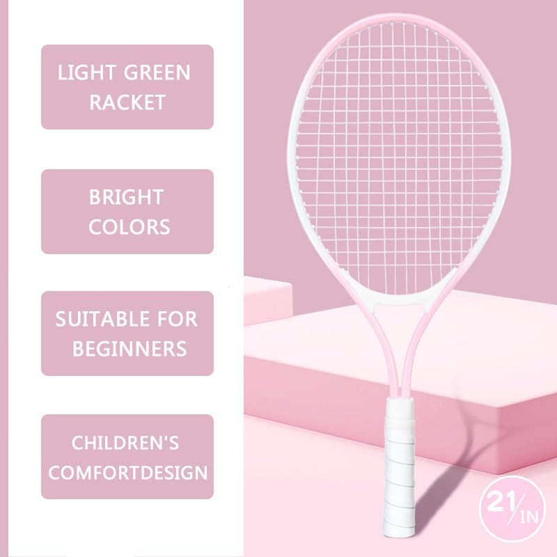 Children's Tennis Racket for 2 Players, Suitable for Beginners, pre Worn 27 inch Lightweight Children's Racket, Suitable for Boys and Girls, Equipped with Tennis
