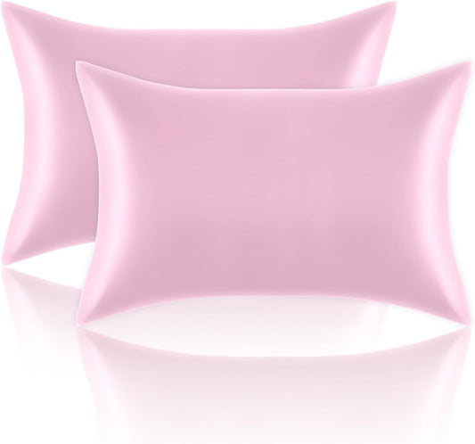 Satin Pillowcases Standard Set of 2 - Silk Soft Pillow Cases for Hair and Skin 20x26 inches, Pink Satin Pillow Covers 2 Pack with Envelope Closure for Home,School, Hotel