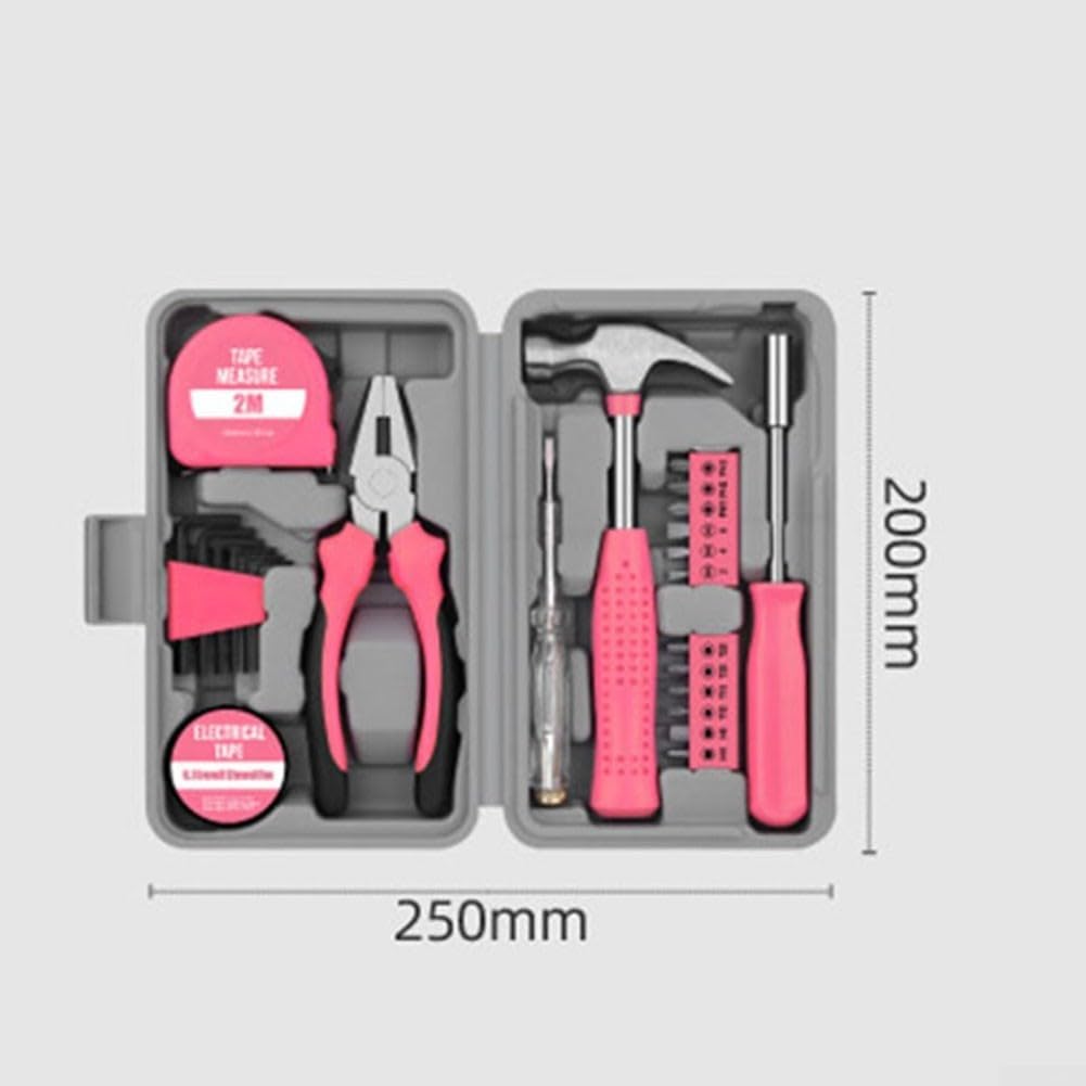 24Pc Tool Kit – Mini DIY Household Set With Bits, Essential Tools For Home Repairs & Projects(Pink)
