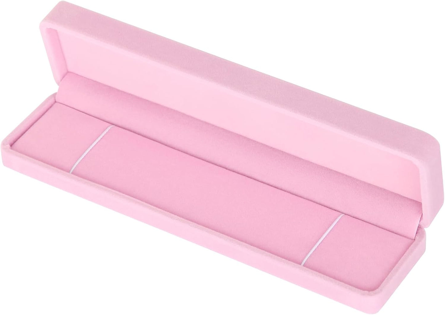 LETURE 4 Pieces Velvet Bracelet Necklace Pendant Jewelry Box, Small Long Jewelry Watch Gift Box for Proposal, Wedding, Engagement, Christmas (Pink-4PCS)