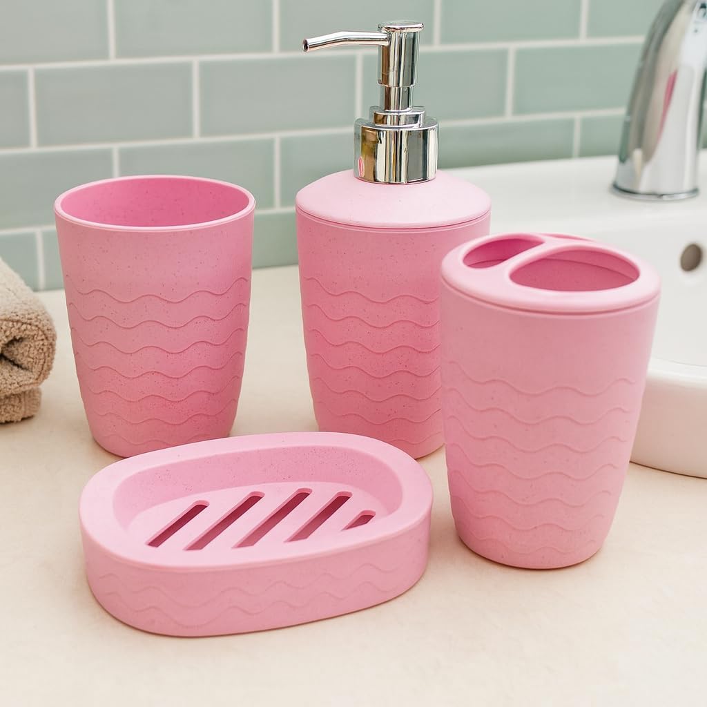 4-Piece Liquid Soap Dispenser/Bathroom Accessories Set/Bathroom Set (1 Liquid Soap Dispensar, 1 Soap Dish,1 Toothbrush Holder and Tumbler)