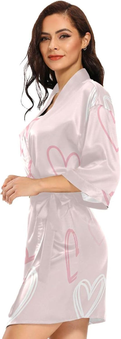 Valentine's Pink Heart Womans Bathrobes Classic Night Shirt Woman for Hospital