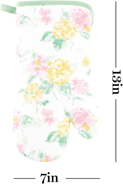 Martha Stewart Amber Floral Oven Mitt & Pot Holder Set 2-Pack, Pink/Yellow, OM: 7"x13" & PH: 7"x10"