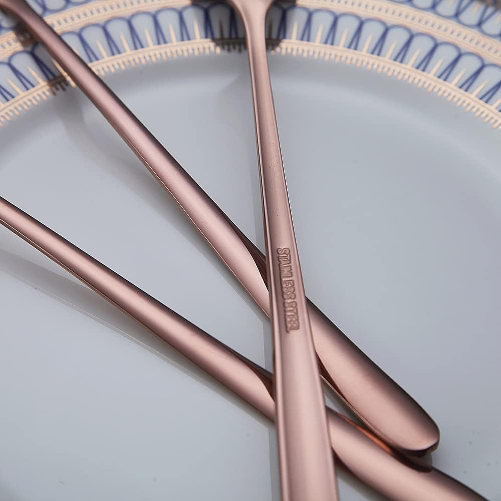 Premium Rose Gold Set of 6 Stainless Steel Long Handle Stirrers and Spoons for Coffee, Ice Tea, Ice Cream, Cocktails