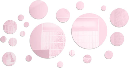 Shappy 32 Pieces Mirror Wall Stickers Removable Acrylic Setting Adhesive Round Circle Mirror Tiles Decals for Home Living Room Bedroom Decor(Rose Gold,Small Size)