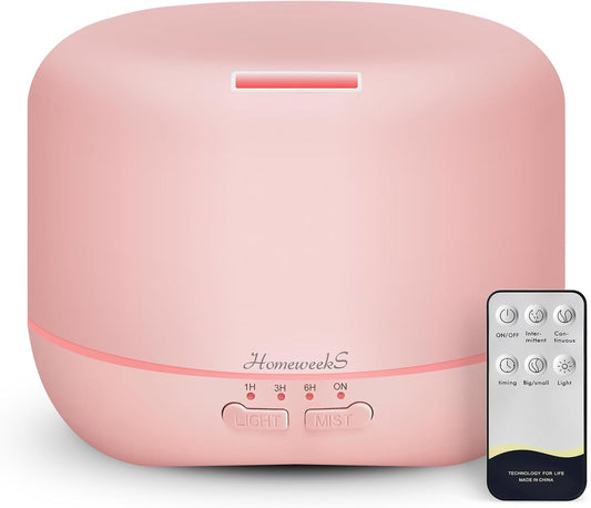 Aromatherapy Essential Oil Diffuser for Room: 500ml Colorful Aroma Air Humidifier with Adjustable Cool Mist Mode, Auto Off Ultrasonic Diffusers for Large Room Home Office(Pink)