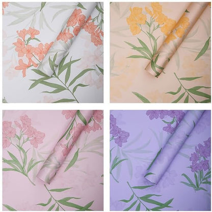 JinweiS 20 Sheets Peach Wrapping Paper, Waterproof for Flower Gift,purple | Retro peach blossom print, easy to cut & shape, tearproof film, smooth finish, fits bouquets gift boxes holiday use