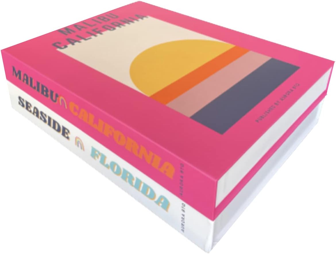 Decorative Books in Pink and White Malibu Seaside Teen Girls, Women Modern Preppy Aesthetic Stacked Home Book Decor Bookshelf & Coffee Table Decor Faux Books College Dorm AuroraBTQ Set of 2