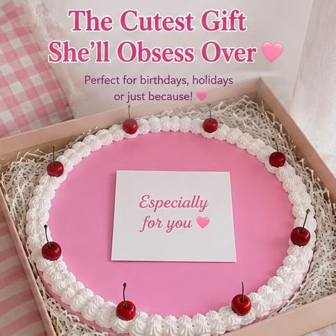 Drippin Spice Retro Pink Cherry Faux Cake Tray, Handmade Decorative Vanity Tray, Coquette Aesthetic Room Decor, Cute Jewelry & Perfume Organizer, Girly Dessert Display Plate, XL 15.75 Inch