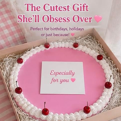 Drippin Spice Retro Pink Cherry Faux Cake Tray, Handmade Decorative Vanity Tray, Coquette Aesthetic Room Decor, Cute Jewelry & Perfume Organizer, Girly Dessert Display Plate, XL 15.75 Inch