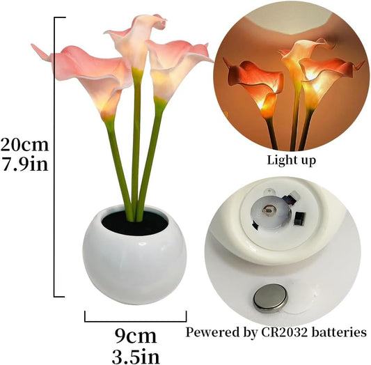Pink Calla Lily Lamp LED Simulation Calla Lily Night Lamp with Ceramic Vase Bedroom Bedside Lamp for Home Living Room Desktop Decorations (Pink)