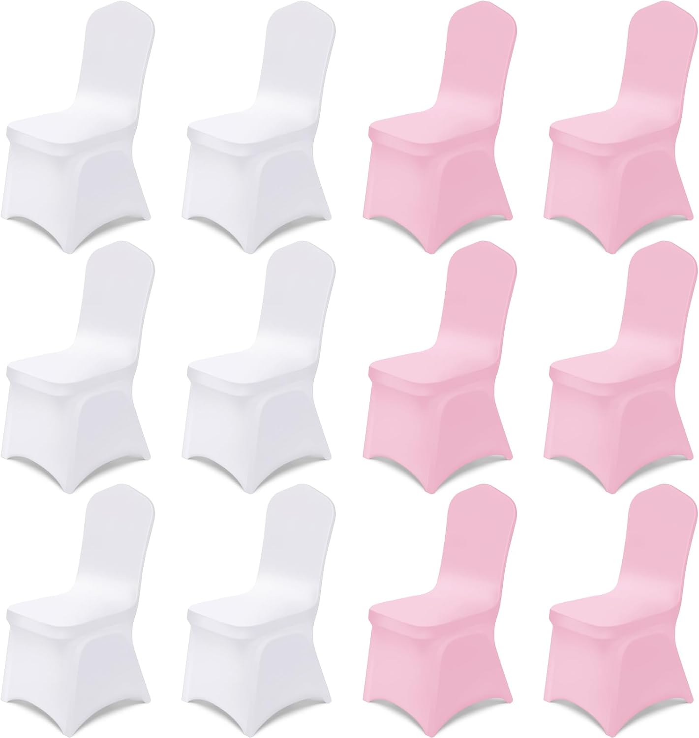 Oudain 12 Pcs Pink White Folding Chair Covers Universal Spandex Slipcovers Washable Removable Stretch Chair Protector Covers for Wedding Birthday Party Decoration