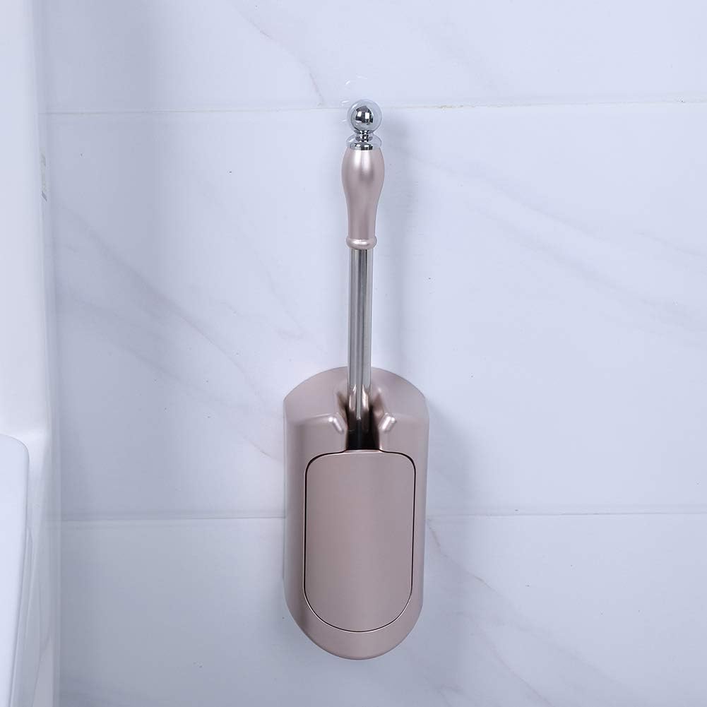 Toilet Brush Set with Stainless Steel Handle and HolderRose Gold Toilet Brush for Home, Bathroom Hotel, Plastic Bristles, Durable Toilet Cleaning Tool