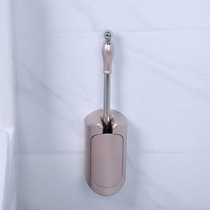 Toilet Brush Set with Stainless Steel Handle and HolderRose Gold Toilet Brush for Home, Bathroom Hotel, Plastic Bristles, Durable Toilet Cleaning Tool