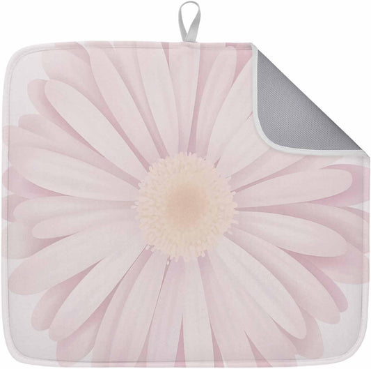 Light Pink Flower Dish Drying Mat 1 Pack, Chrysanthemum Floral Spring Plant Absorbent Heat Insulating Kitchen Drying Pad Drainer Mats for Sink Counter Dishes 16 X 18 Inch
