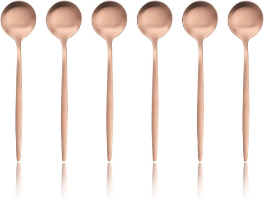 Rose Gold Matte Espresso Spoons, Mini Coffee TeaSpoon, 5.11 Inches Copper Stainless Steel Small Spoons for Dessert, Set of 6