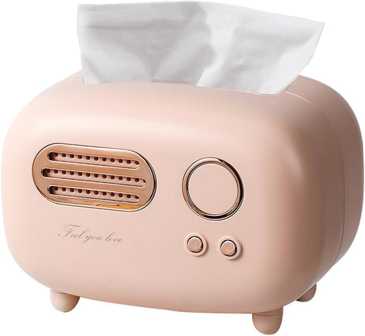 Retro Radio Shape Tissue Cover Box - Unique Multifunction Tissue Box for Kitchen, Bedroom, Office, Parlor, Bathroom Decoration - Creative Gift (Retro Radio Pink)
