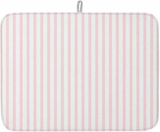 Pink Striped Dish Drying Mat 1 Pack, Modern Stripes Farmhouse Rustic Simple Absorbent Heat Insulating Kitchen Drying Pad Drainer Mats for Sink Counter Pot Dishes 18 X 24 Inch